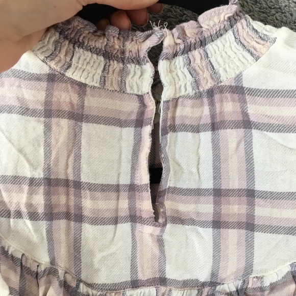 free People Plaid Ruffle Mock Neck Blouse- Sz Small - Picture 8 of 13